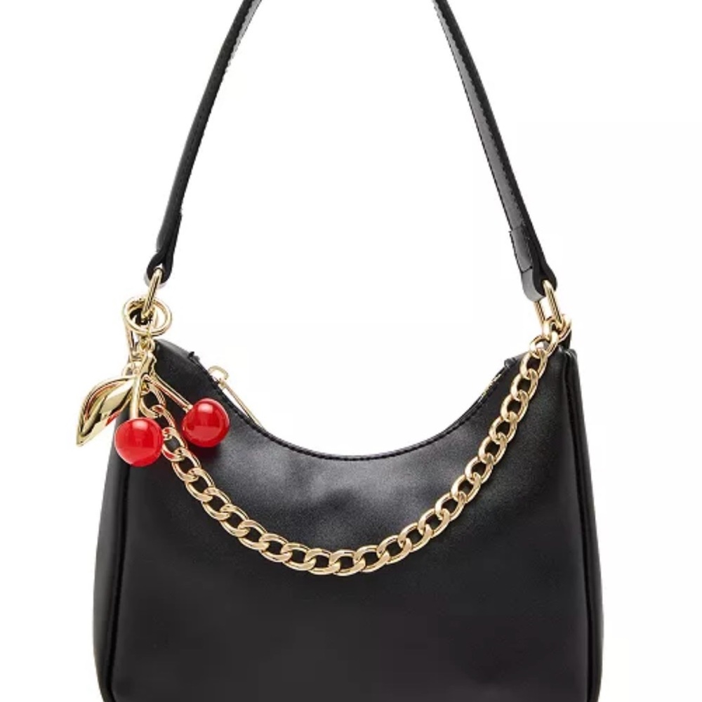 Madden Girl Black Shoulder Bag with Gold Chain and Cherry Charm
